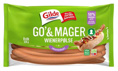 Bilde: © Gilde / Kolonial.no Gilde Wienerpølse Go og Mager, 520 g