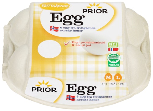 Bilde: © Prior / Kolonial.no Prior Egg Fra Frittgående Høner Str M/L, 6 stk