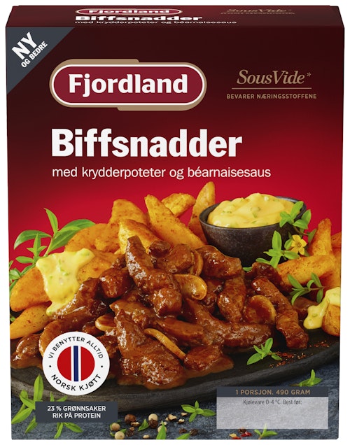 Bilde: © Fjordland / Oda Fjordland Biffsnadder Med Krydderpoteter og Béarnaisesaus, 490 g