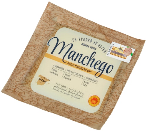 Bilde: © REMA 1000 / Kolonial.no REMA 1000 Manchego DOP Lagret 6 mnd, 150 g