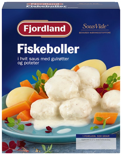 Fjordland Fiskeboller i Hvit Saus Med gulrøtter og poteter