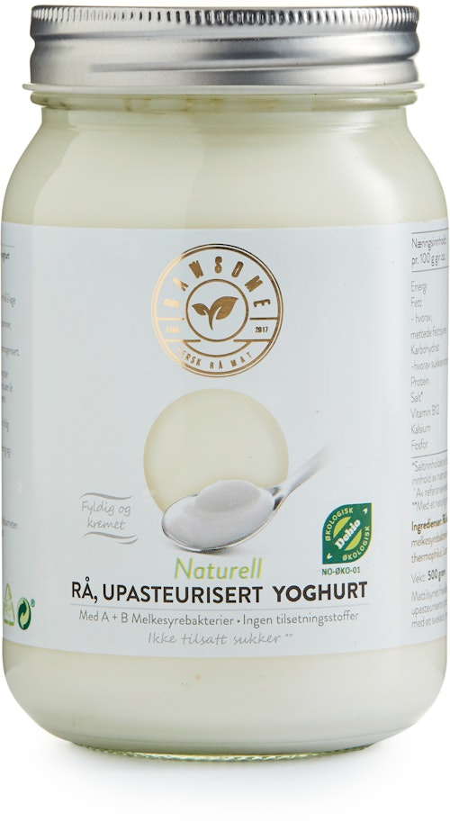 Bilde: © Rawsome / Kolonial.no Rawsome Upasteurisert Rå Yoghurt Naturell Økologisk, 500 ml