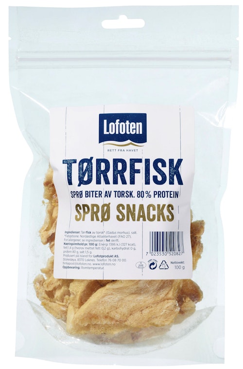 Bilde: © Lofoten / Kolonial.no Lofoten Tørrfisksnacks Sprø Biter, 100 g
