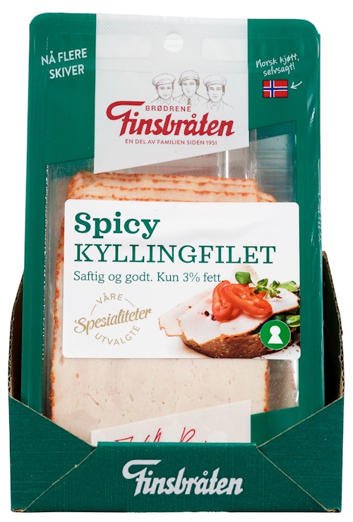 Bilde: © Finsbråten / Kolonial.no Finsbråten Kyllingfilet Spicy Håndlaget 100 g