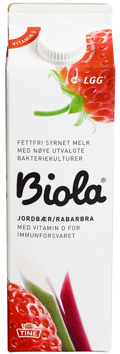 Bilde: © Tine / Kolonial.no Tine Biola Jordbær & Rabarbradrikk 1 l