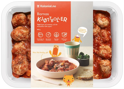 Bilde: © Kolonial.no / Kolonial.no Kolonial.no Barnas Kjøttboller i Tomatsaus Fiks ferdig, 2 Porsjoner, 800 g