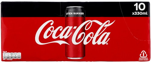 Bilde: © Coca-Cola / Kolonial.no Coca-Cola Coca-Cola Uten Sukker 10 x 0,33l, 3,3 l