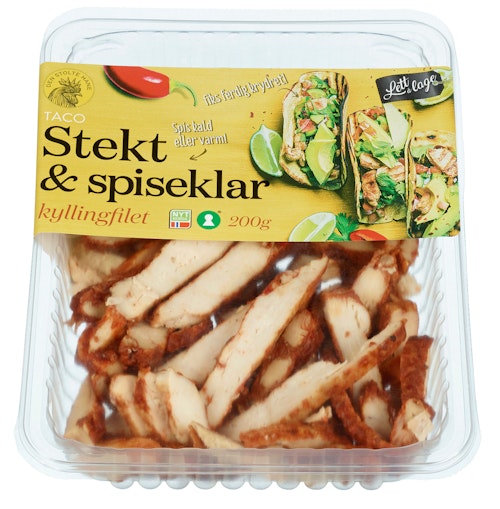 Bilde: © Den Stolte Hane / Kolonial.no Den Stolte Hane Taco Kyllingfilet Stekt & Spiseklar 200 g