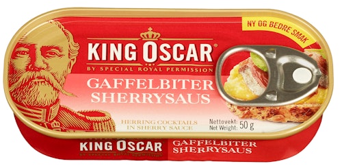 Bilde: © King Oscar / Kolonial.no King Oscar Gaffelbiter i Sherrysaus 50 g