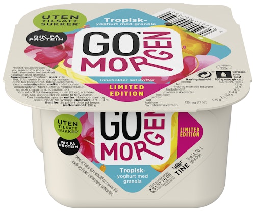 Bilde: © Tine / Oda Tine Go'morgen Tropisk Med Granola Uten Tilsatt Sukker, 190 g