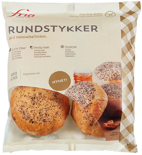 Bilde: © Fria / Kolonial.no Fria Rundstykker med Valmuefrø Glutenfri, 280 g