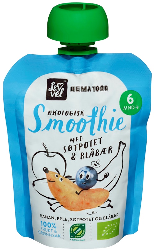 Bilde: © Lev Vel / Oda Lev Vel Smoothie med Søtpotet & Blåbær Fra 6 mnd, Økologisk