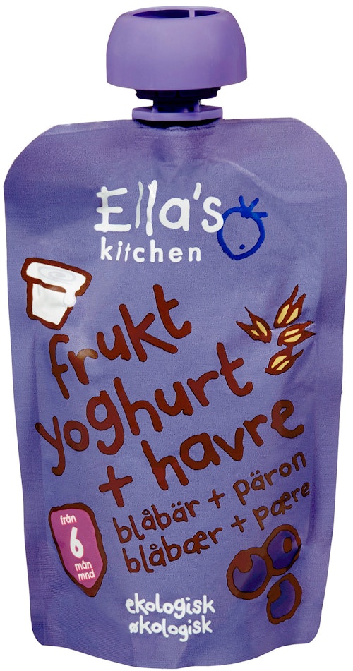Bilde: © Ella's Kitchen / Kolonial.no Ella's Kitchen Frukt Yoghurt + Havre, Blåbær + Pære Fra 6 mnd, 100 g