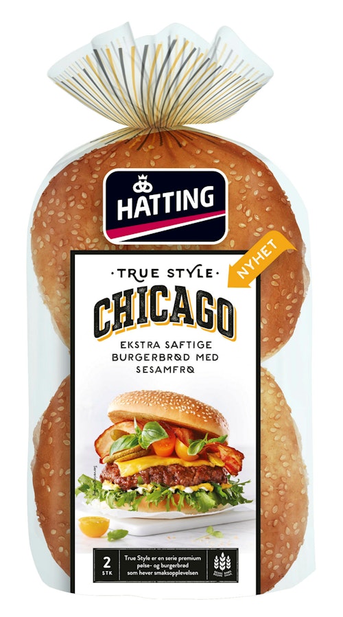 Bilde: © Hatting / Kolonial.no Hatting True Style Chicago Hamburgerbrød 2 stk, 160 g