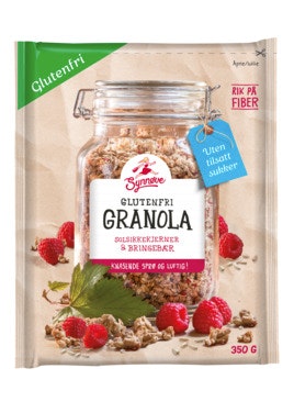 Glutenfri Granola Bringebær