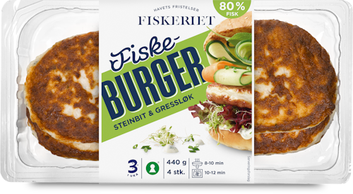 Fiskeriet Burger m/Steinbit & Gressløk 80%