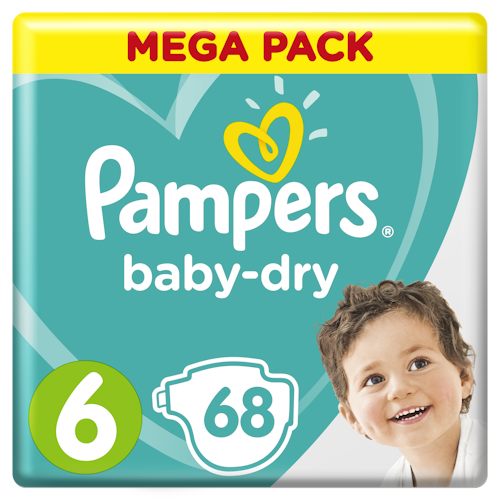Bilde: © Pampers / Kolonial.no Pampers Pampers Bleie Baby Dry S6 13-18 kg, 68 stk
