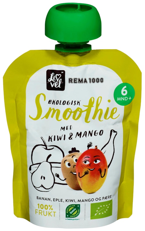Bilde: © REMA 1000 / Kolonial.no REMA 1000 Lev Vel Smoothie Kiwi & Mango Fra 6 mnd, 90 g