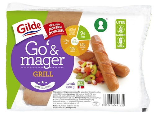 Bilde: © Gilde / Kolonial.no Gilde Grillpølse Go og Mager, 600 g