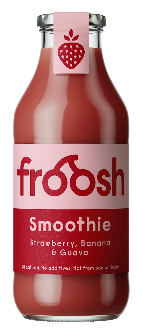 Bilde: © Froosh / Kolonial.no Froosh Smoothie Jordbær, Banan & Guava 750 ml