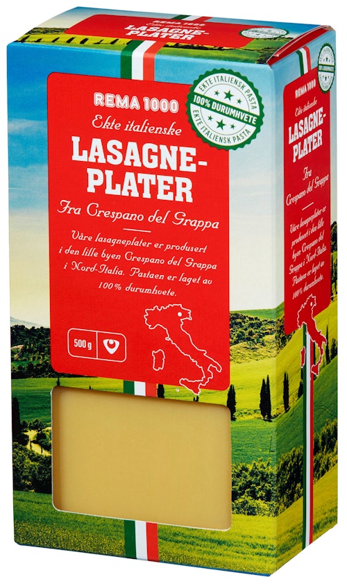 Bilde: © REMA 1000 / Kolonial.no REMA 1000 Lasagneplater 100% Durum, 500 g