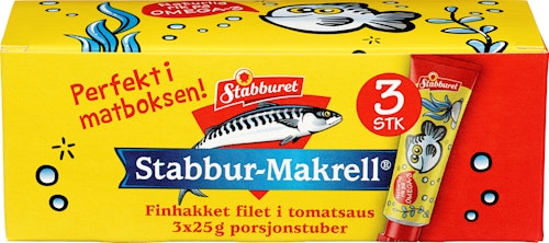 Bilde: © Stabburet / Kolonial.no Stabburet Stabbur-Makrell Porsjonstuber 3 x 25g, 75 g