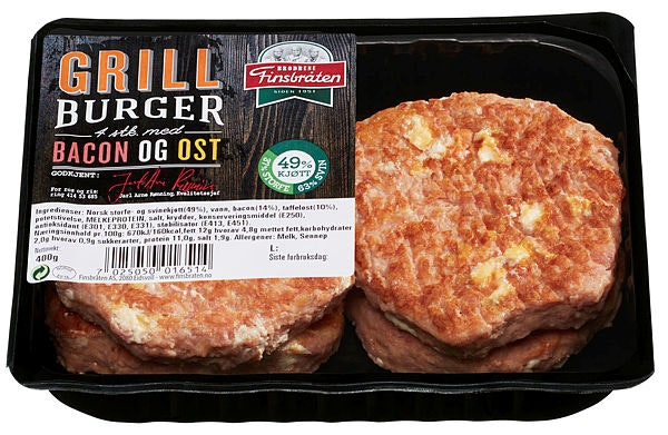 Finsbråten Grillburger med Bacon & Ost 4 stk