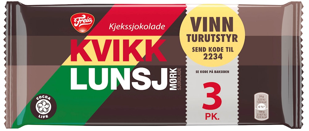 Freia Kvikk Lunsj Mørk 3 pk