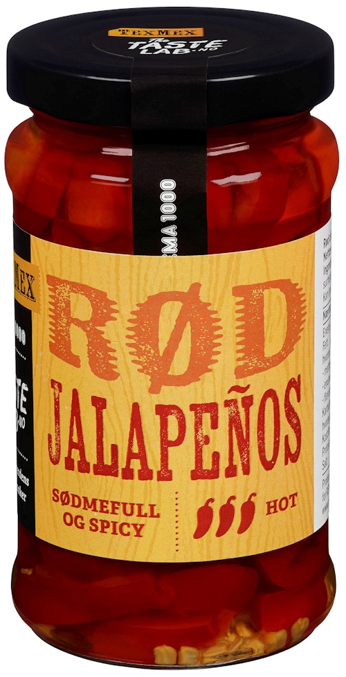 Bilde: © REMA 1000 / Kolonial.no REMA 1000 Jalapeños Rød i Skiver Taste Lab, 220 g