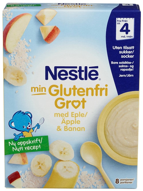 Bilde: © Nestlé / Kolonial.no Nestlé Min Glutenfri Grøt Eple & Banan Fra 4 mnd, 240 g