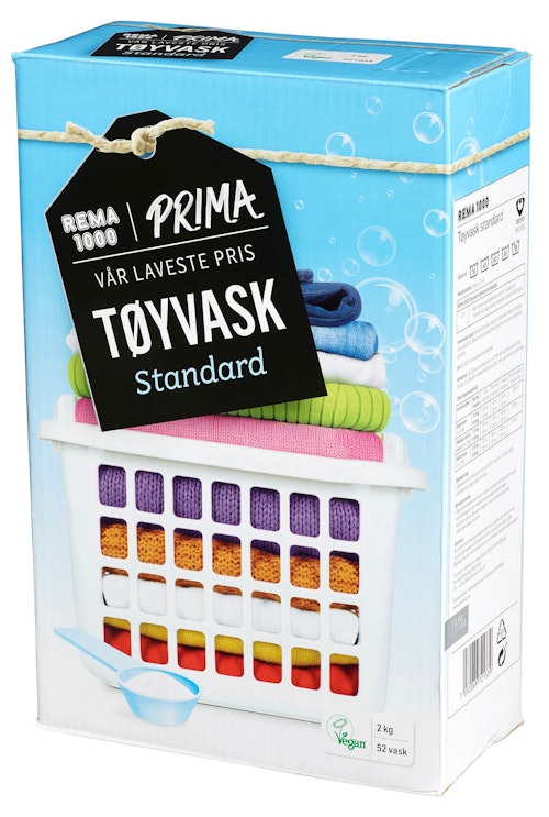 Bilde: © Prima / Kolonial.no Prima Standardtøyvask Hvitt & Farget Tøy, 2 kg