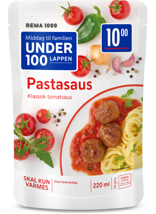 Bilde: © REMA 1000 / Kolonial.no REMA 1000 Pastasaus Classic Tomatsaus til Kjøttboller, Pasta eller Fisk, 220 ml