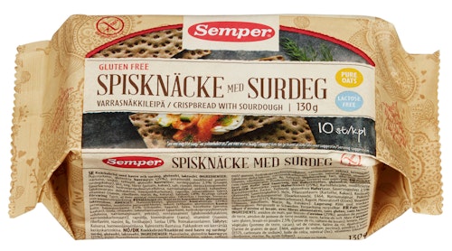 Bilde: © Semper / Kolonial.no Semper Knekkebrød Med Surdeig Glutenfri, 130 g