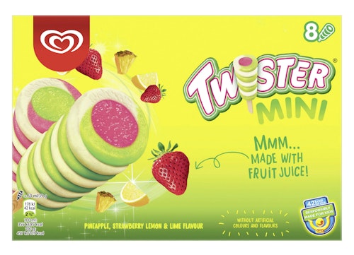 Twister Mini Iskrem 8 stk, Ananas, Sitron, Lime & Jordbær, 480 g