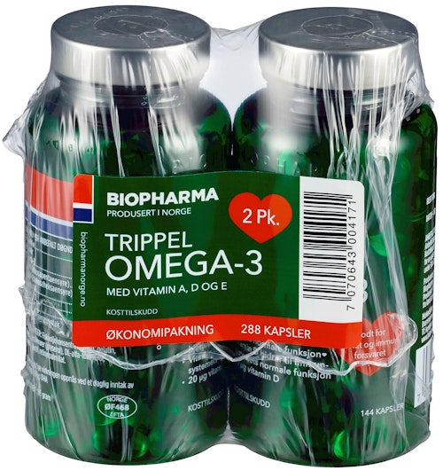 Bilde: © Biopharma / Kolonial.no Biopharma Trippel Omega-3 2 pk, 288 stk