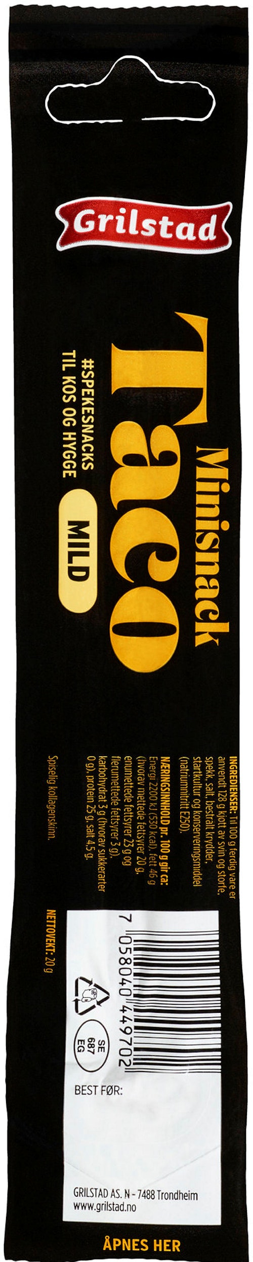 Bilde: © Grilstad / Kolonial.no Grilstad Taco Snack Mini 20 g