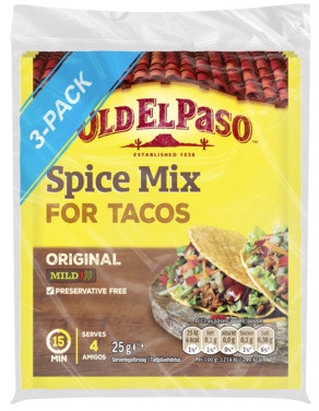 Bilde: © Old El Paso / Oda Old El Paso Taco Spice Mix 3 stk 3 x 25g, 75 g