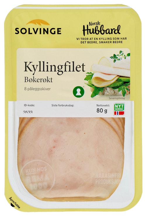 Bilde: © Solvinge / Kolonial.no Solvinge Kyllingfilet Røkt Bøkeflis 80 g
