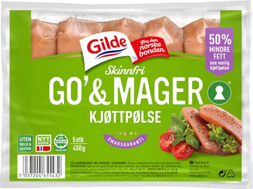 Bilde: © Gilde / Oda Gilde Røkt Kjøttpølse uten Skinn Go og Mager, 450 g