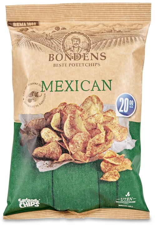 Bilde: © Sørlandschips / Kolonial.no Sørlandschips Bondens Potetchips Mexican 200 g