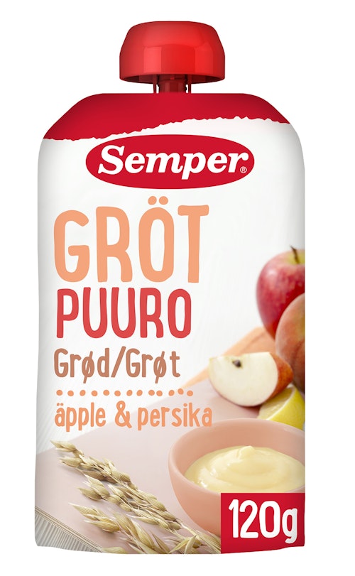 Bilde: © Semper / Oda Semper Grøt Eple & Fersken Fra 6 mnd, 120 g