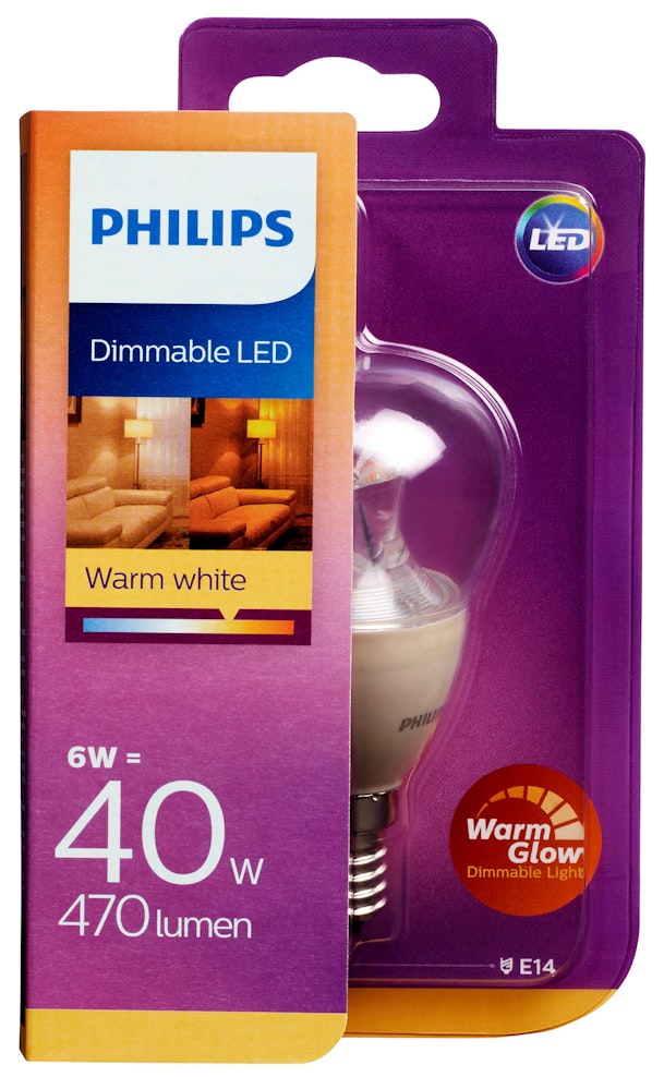 Philips Lyspære Led 40w, E14 Warmglow Dim