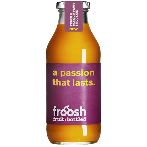 Bilde: © Froosh / Kolonial.no Froosh Smoothie Fersken & pasjonsfrukt 750 ml