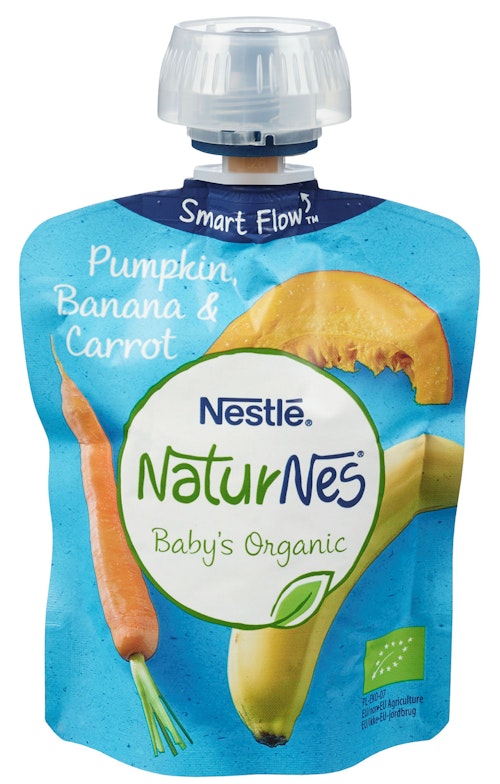 Bilde: © Nestlé / Kolonial.no Nestlé Min Grønnsak Smoothie Gresskar & Gulrot, Økologisk, 90 g