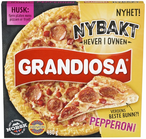 Bilde: © Grandiosa / Kolonial.no Grandiosa Grandiosa Nybakt Pepperoni Pizza 480 g