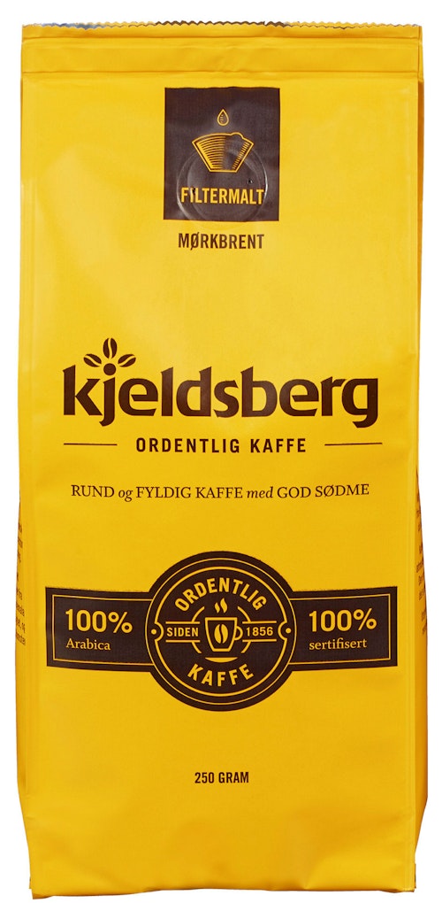 Bilde: © Kjeldsberg Kaffebrenneri / Kolonial.no Kjeldsberg Kaffebrenneri Frokostkaffe Mørkbrent Filtermalt, 250 g
