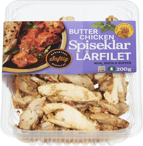 Bilde: © Den Stolte Hane / Oda Den Stolte Hane Kylling Lårfilet Stekt & Spiseklar Butter Chicken 200 g