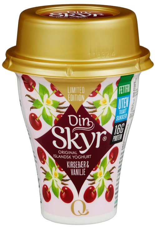 Bilde: © Q-meieriene / Kolonial.no Q-meieriene Din Skyr Kirsebær og Vanilje Limited Edition, 160 g