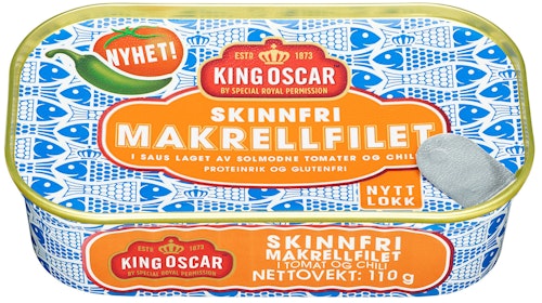 Bilde: © King Oscar / Kolonial.no King Oscar Skinnfri Makrell Chili 110 g