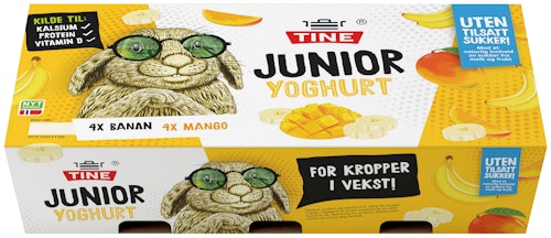 Bilde: © Tine / Kolonial.no Tine Junior Yoghurt Frukt Uten tilsatt sukker eller søtstoff 8x125g, 1000 g